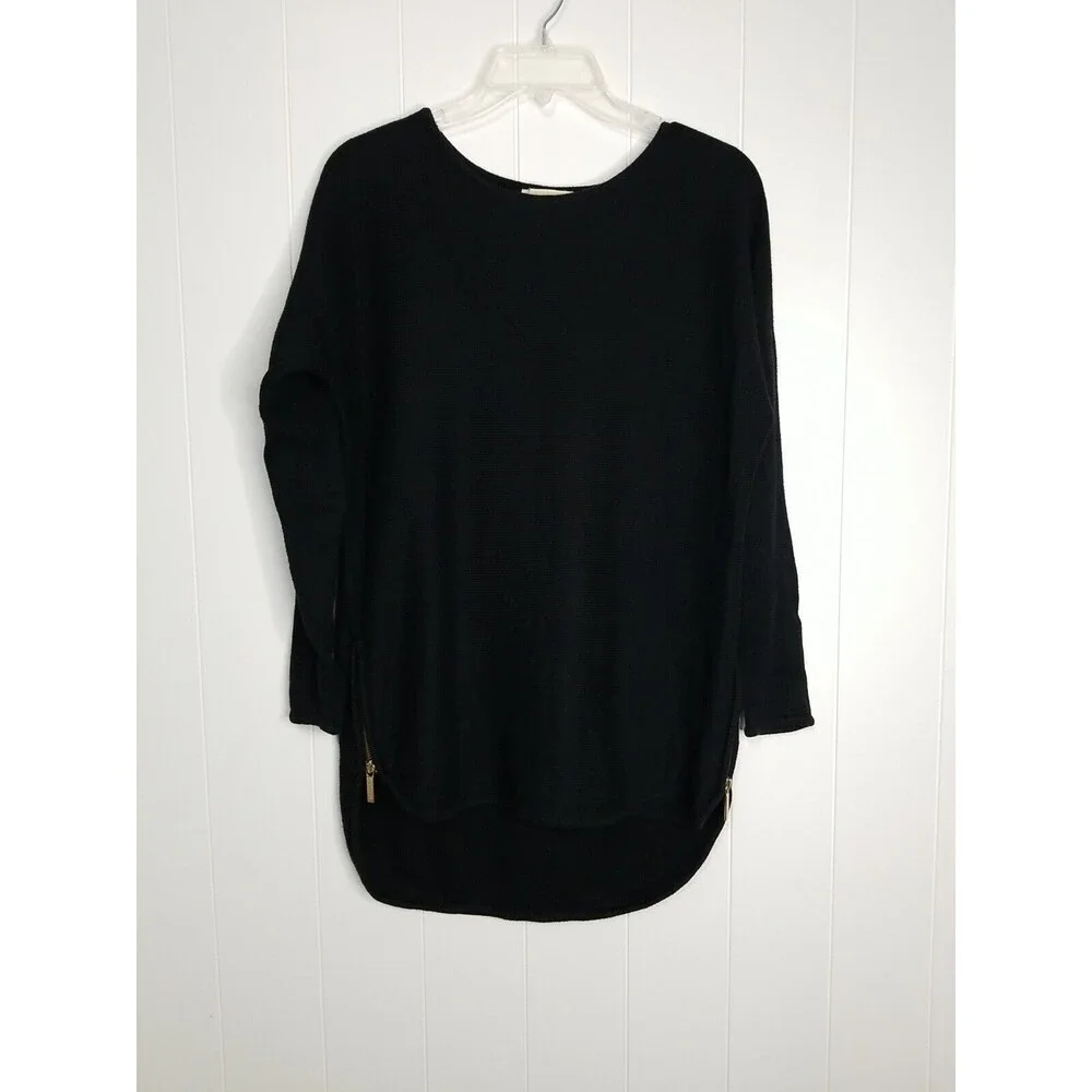 Michael Michael Kors Knit Sweater Womens Size Small Black Gold Zipper Pullover
